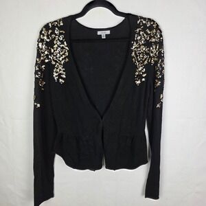 Vintage‎ Cache Womens Black Sequin Embellished Cardigan Sweater M Y2K Holiday